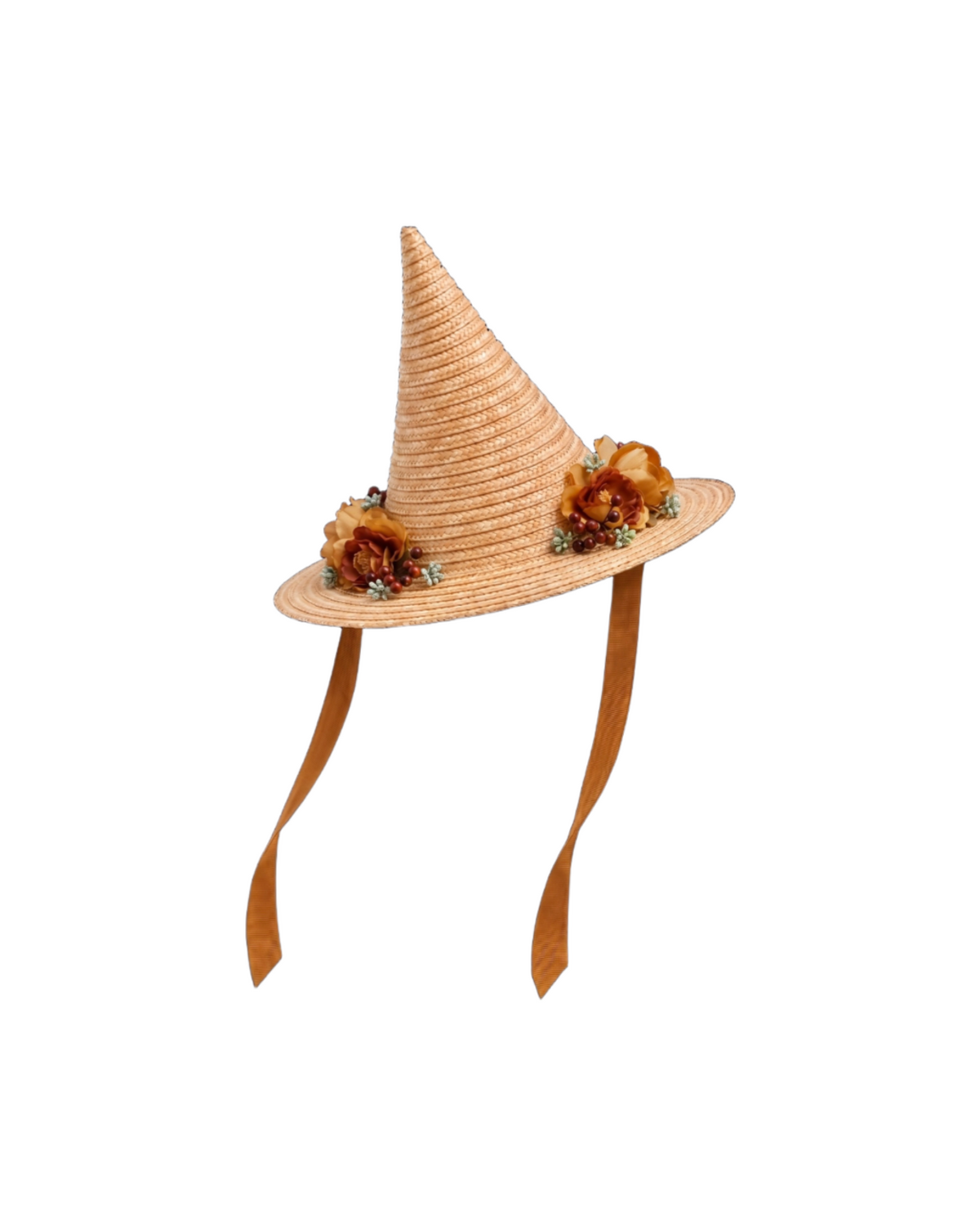Straw Hat with Caramel Flowers
